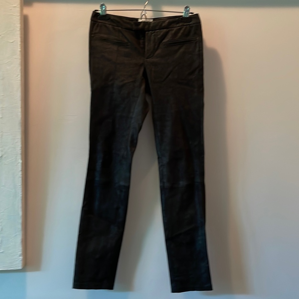 Helmut Lang lamb skin leather (with stretch) straight leg pant. Black. Size 0.